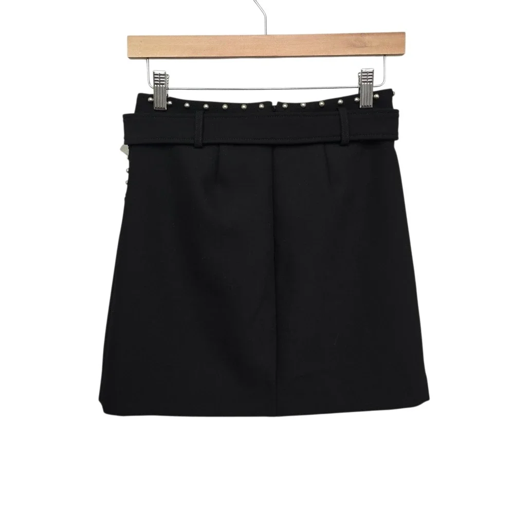NWT Avec Les Filles Black Studded Western Mini Skirt Belted Size 0 Anthropologie